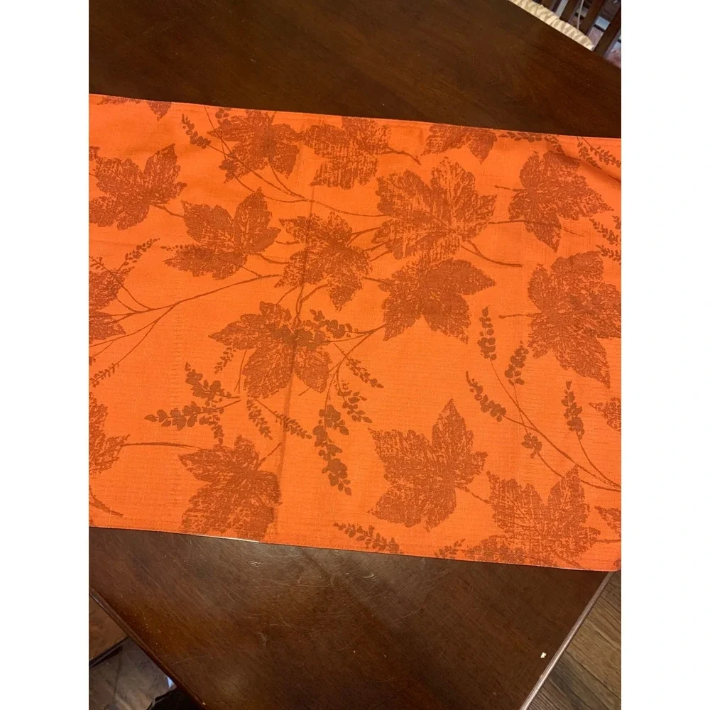 Fall Reversible Table Runner 17x59 Autumn Maple Leaf Orange Green Harvest Decor